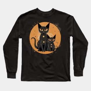 Modern Meows Atomic Age Black Kitschy Cats Long Sleeve T-Shirt